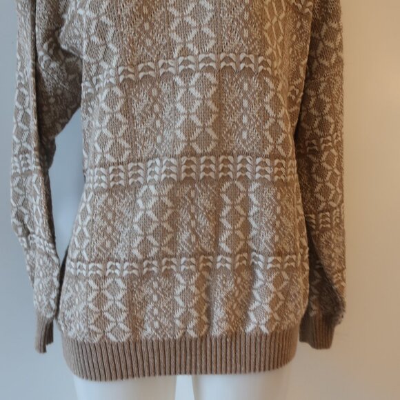 Mens Pronto Uomo Firenze Saks Fifth Avenue Tan White Knit Pullover Sweater XL * - Picture 5 of 9